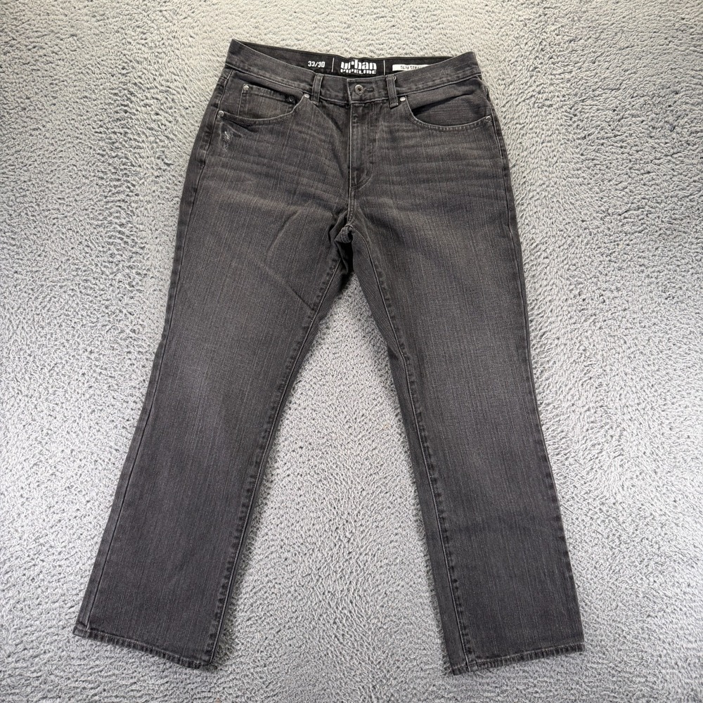 Urban Pipeline Jeans Men's 33x30 Black Cotton Denim Straight Slim Workwear Faded